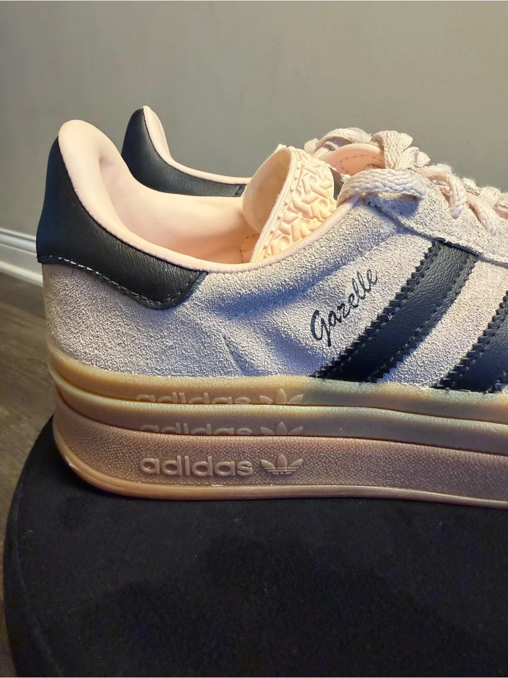 adidas Gazelle Platform Sneakers in Pale Pink with Black Stripes